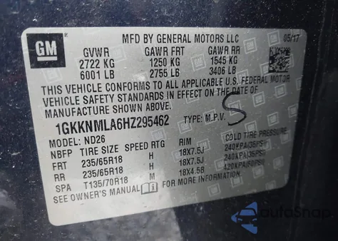 2017 GMC Acadia Slt-1 из США, поврежденный, VIN 1GKKNMLA6HZ295462